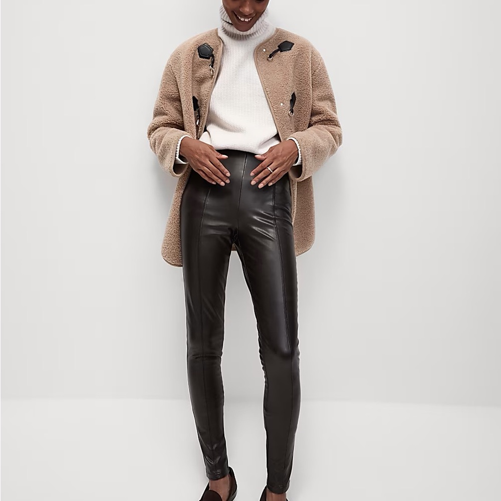 Mark & Spenser Faux Leather High-Waist Leggings in Brown
